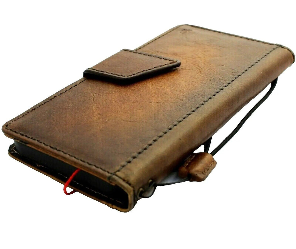 Handmade Leather Wallet Case: Magnetic Book Cover with Card Slots