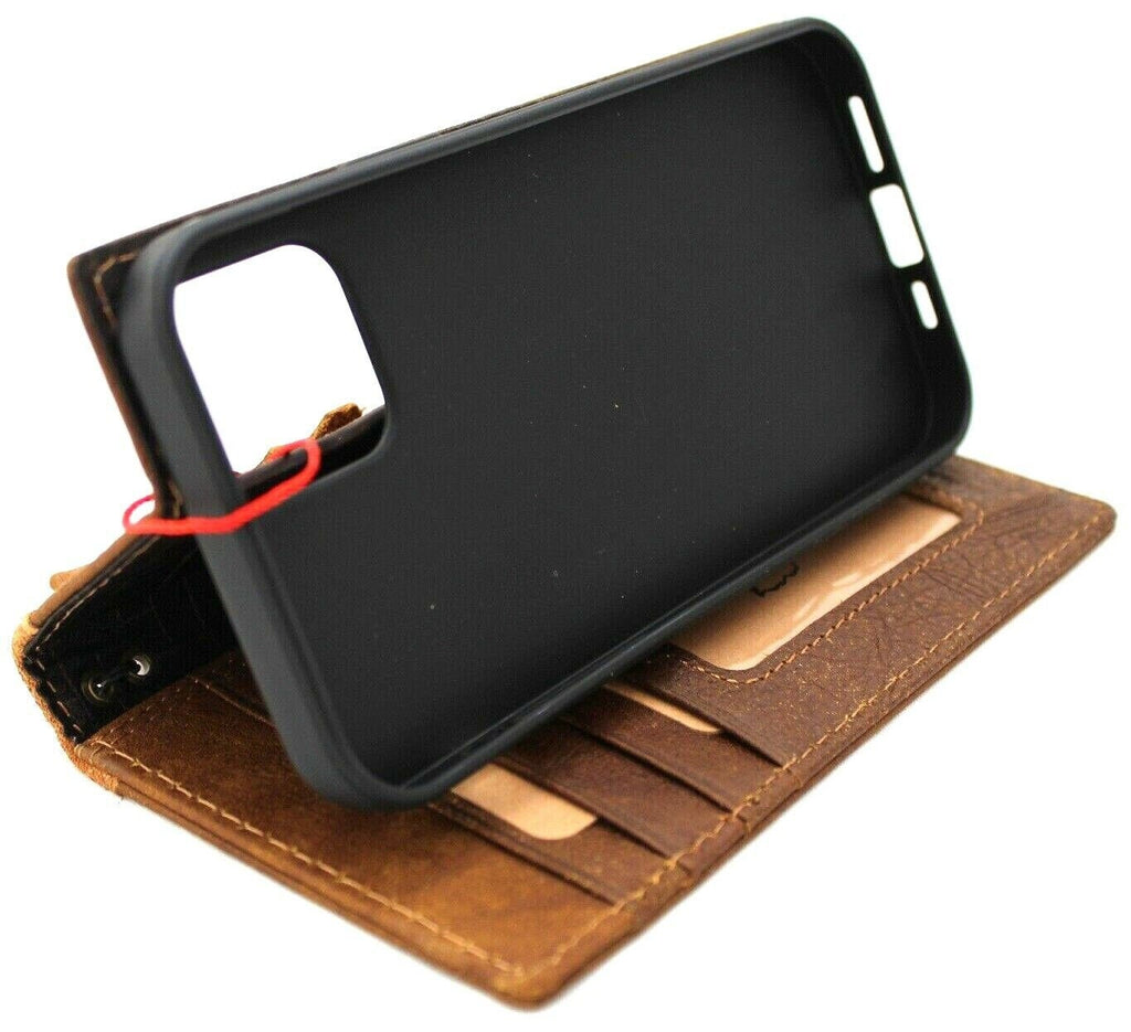 Handmade Leather iPhone Wallet Case: Vintage Book Cover with Card Slots