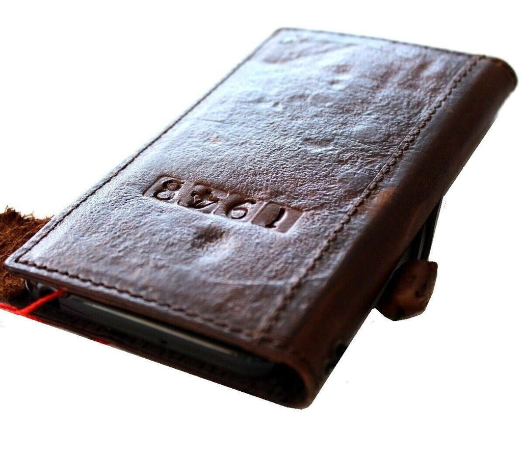 Handmade Leather Pixel Phone Wallet Case: Vintage Embossed Card Slots
