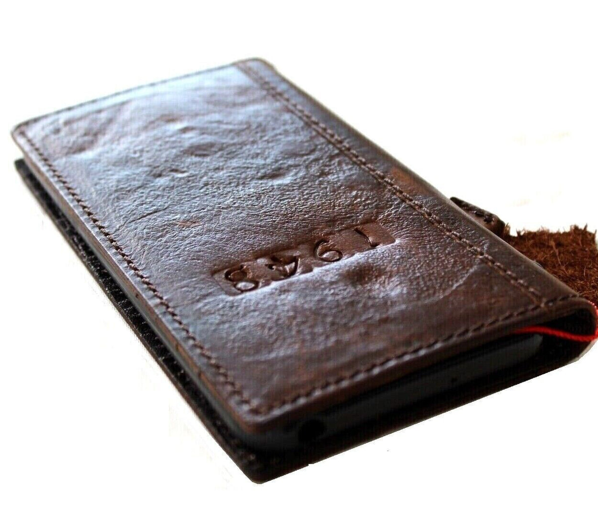 Handmade Leather Pixel Phone Wallet Case: Vintage Embossed Card Slots