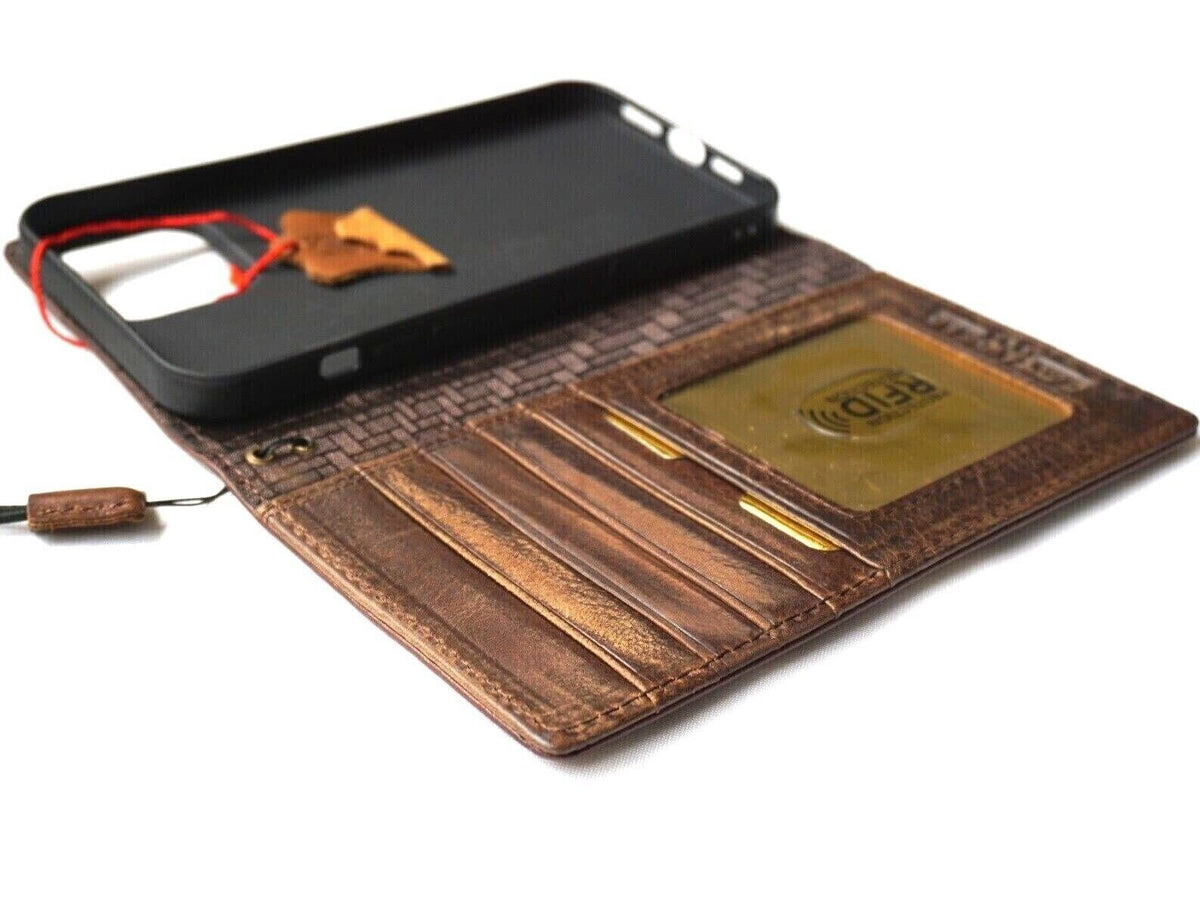 Handmade Leather iPhone Wallet Case: Vintage Book Design