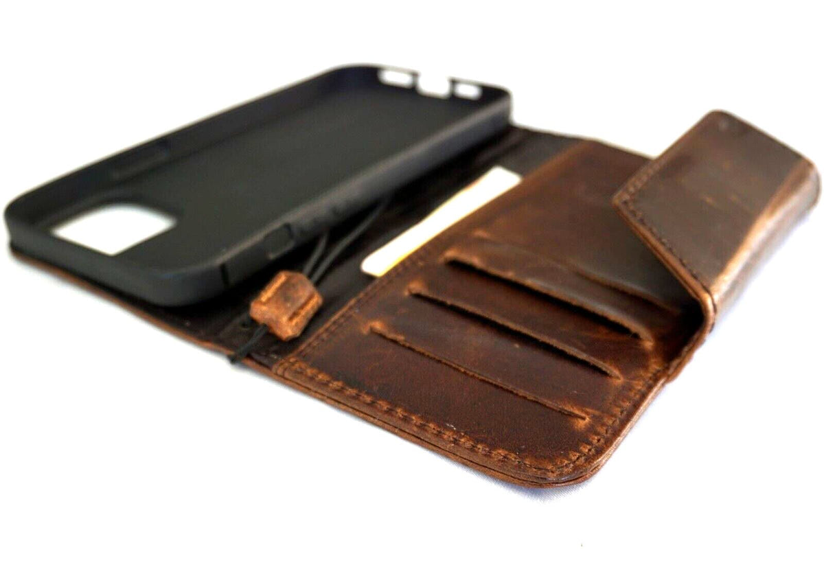 Leather iPhone Wallet Case: Vintage Book Style, Horse Stamping
