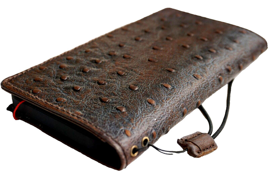 Genuine Leather iPhone Wallet Case: Vintage Ostrich Style, Card Slots