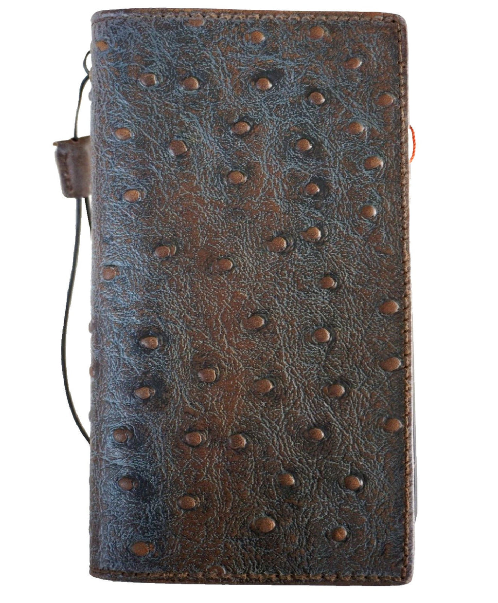 Genuine Leather iPhone Wallet Case: Vintage Ostrich Style, Card Slots