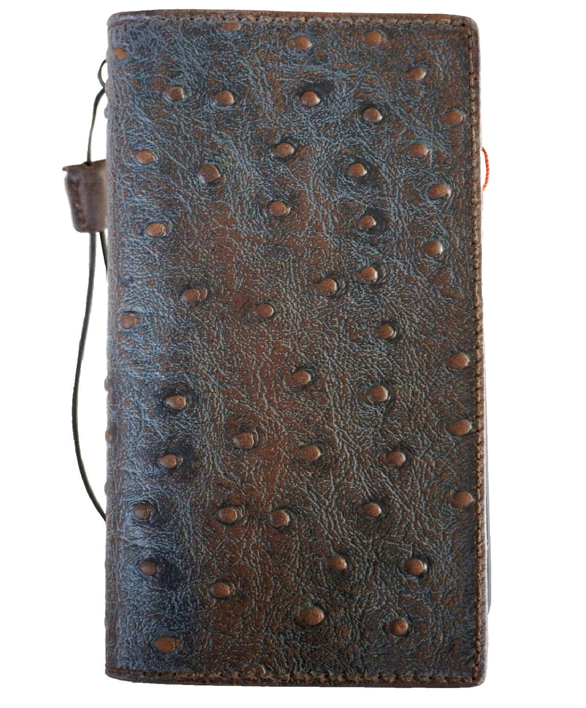 Genuine Leather iPhone Wallet Case: Vintage Ostrich Style, Card Slots