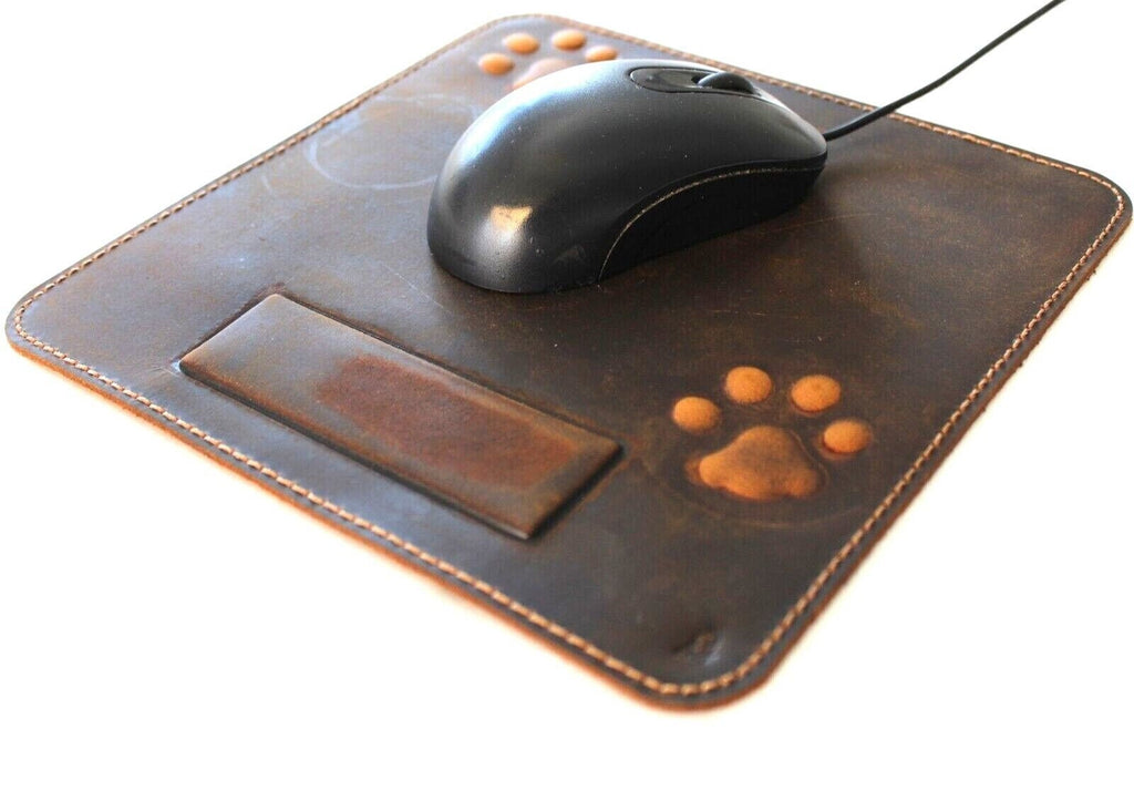 Genuine Handmade  Leather Mouse Pad Handcrafted soft Vintage Dog Paw Case cat Art