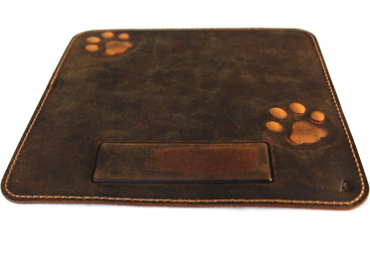 Genuine Handmade  Leather Mouse Pad Handcrafted soft Vintage Dog Paw Case cat Art