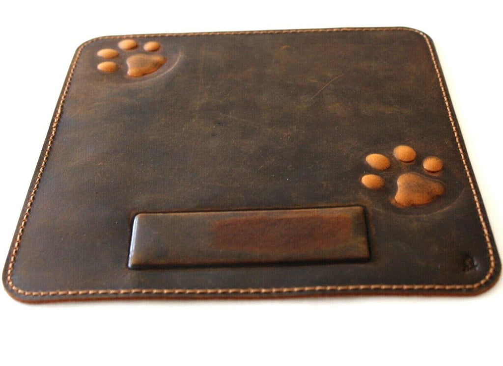Genuine Handmade  Leather Mouse Pad Handcrafted soft Vintage Dog Paw Case cat Art