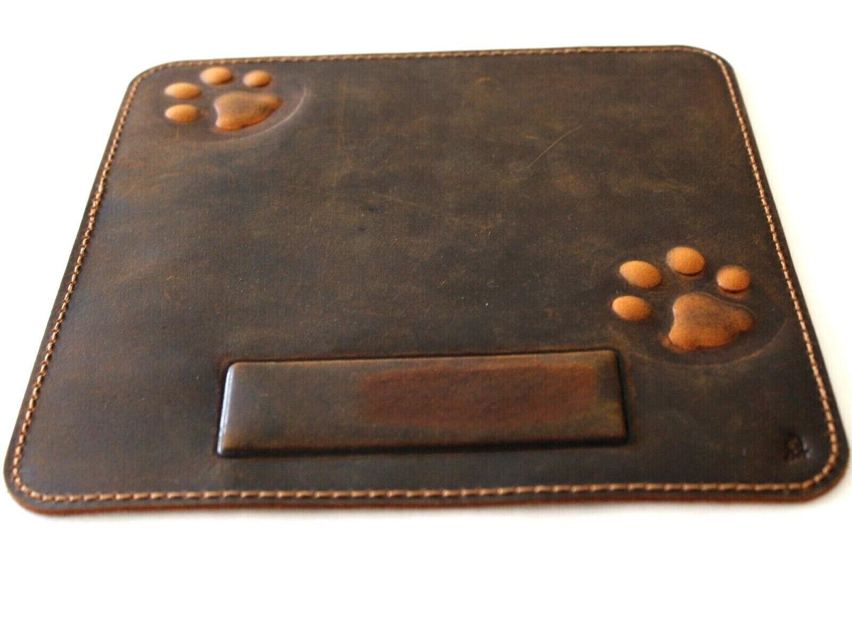 Genuine Handmade  Leather Mouse Pad Handcrafted soft Vintage Dog Paw Case cat Art