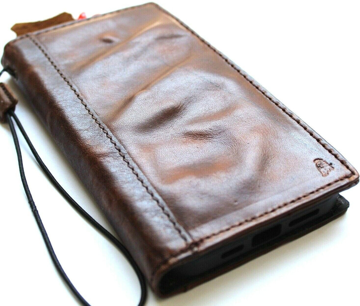 Handmade Leather Wallet Case for Galaxy: Card Slots, Retro Book Design