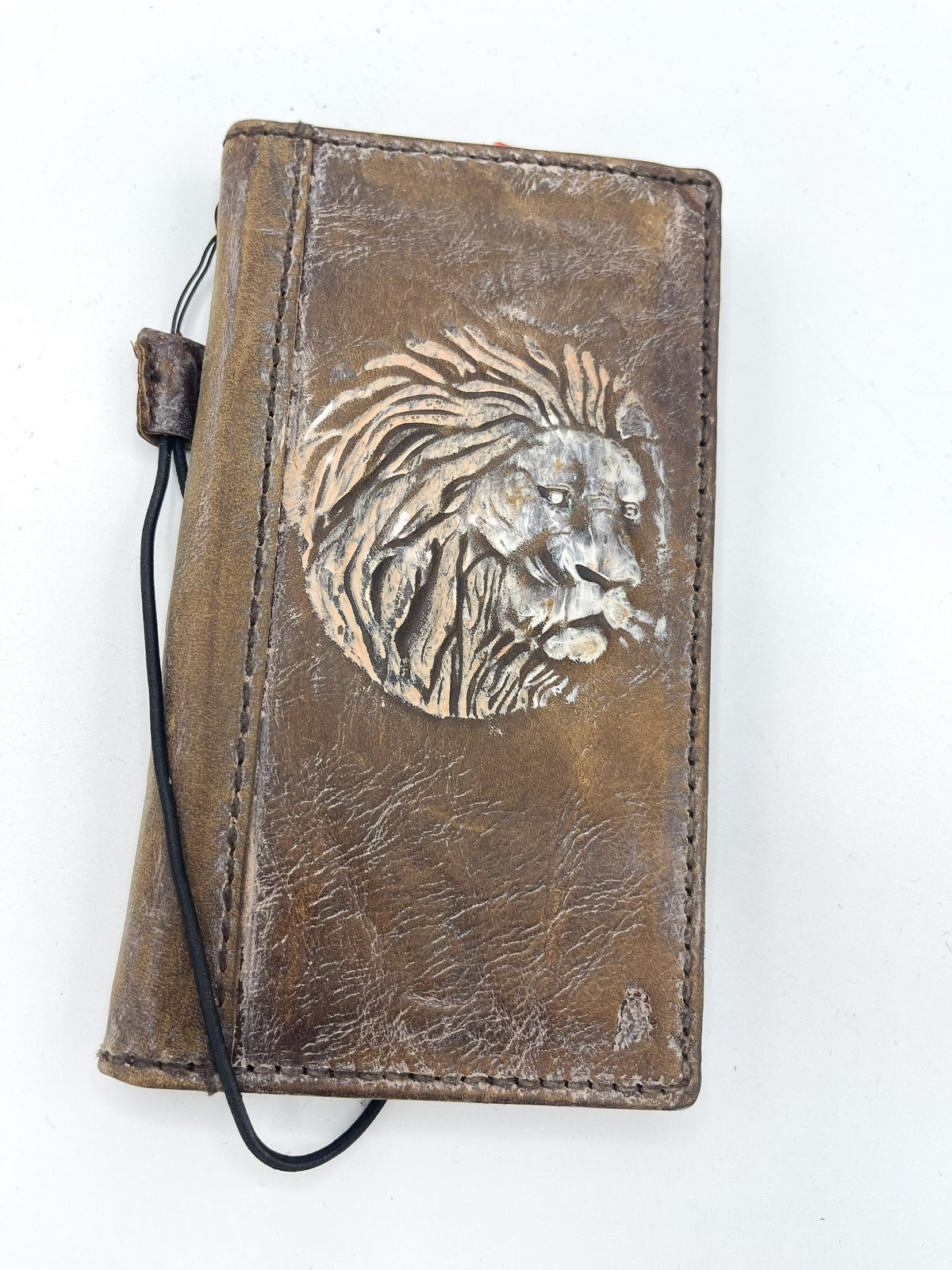 Handmade Leather Galaxy Phone Case: Lion Art Wallet Book Cover