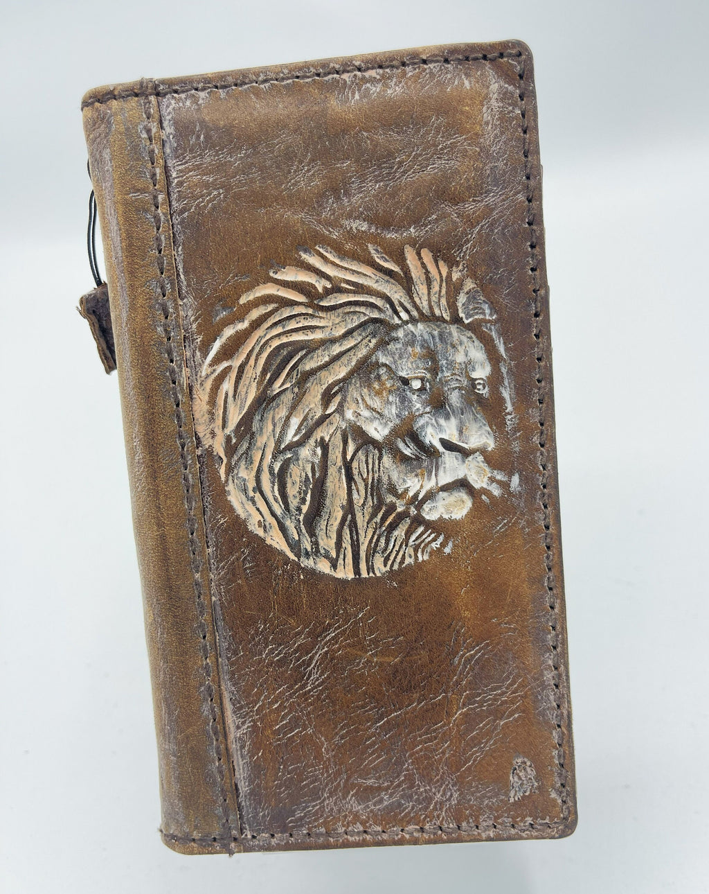 Handmade Leather Galaxy Phone Case: Lion Art Wallet Book Cover