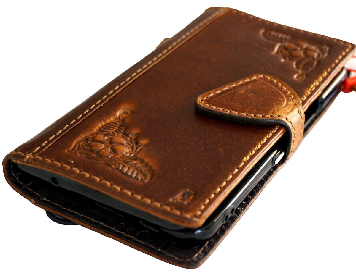 Handmade Leather Wallet Phone Case: Jesus Cross Design