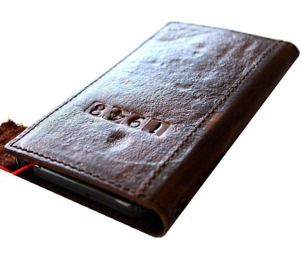 Handmade Leather Pixel Phone Wallet Case: Vintage Embossed Card Slots