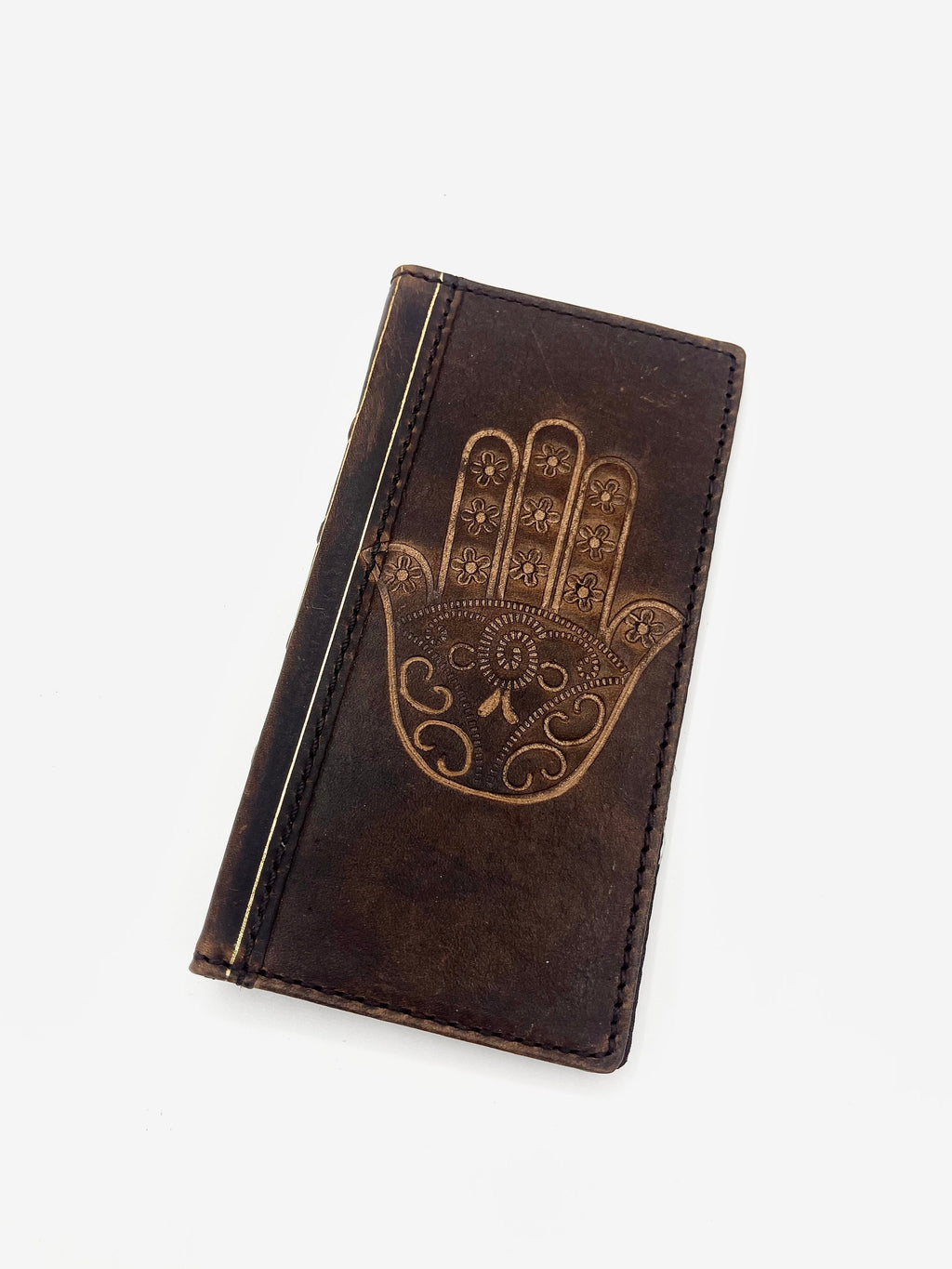 Handmade Leather iPhone Wallet Case: Hamsa Book Design
