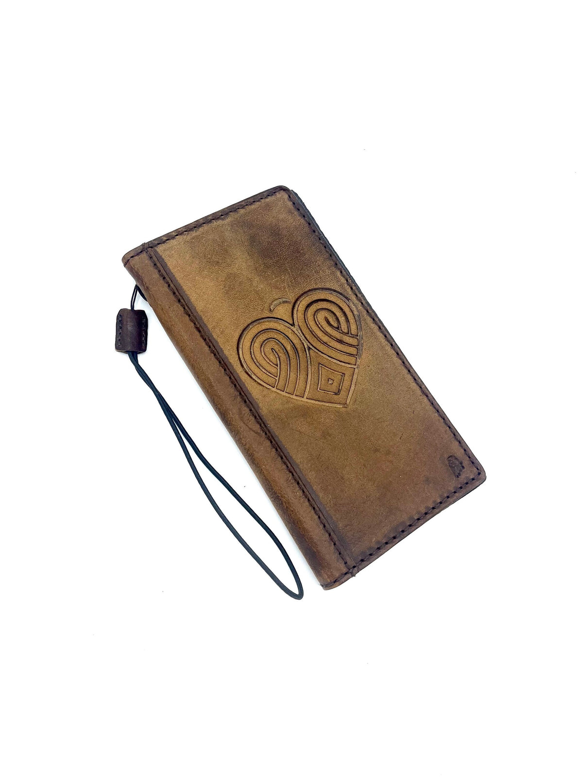 Genuine Leather Galaxy Wallet Case: Vintage Heart Design