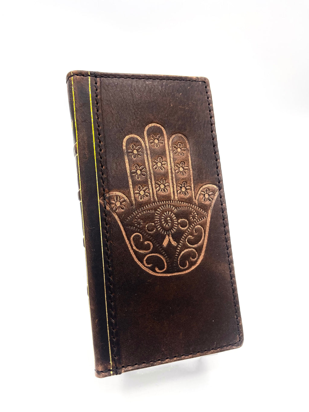 Genuine Leather Google Pixel Wallet Case: Vintage Hamsa Art