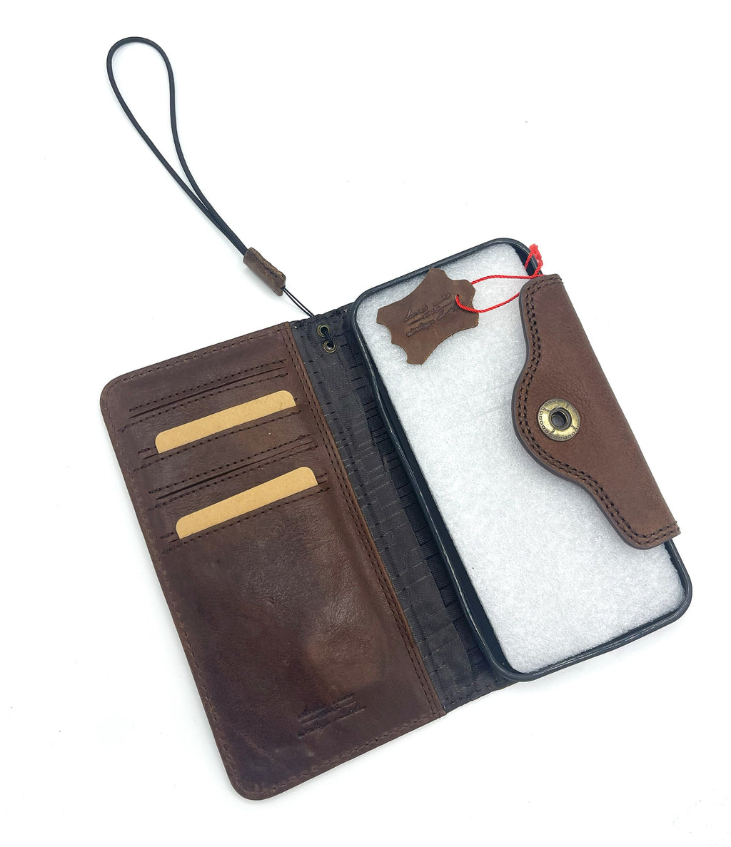 Handmade Leather Wallet Phone Case: Cat Dog Paw Print, Card Slots