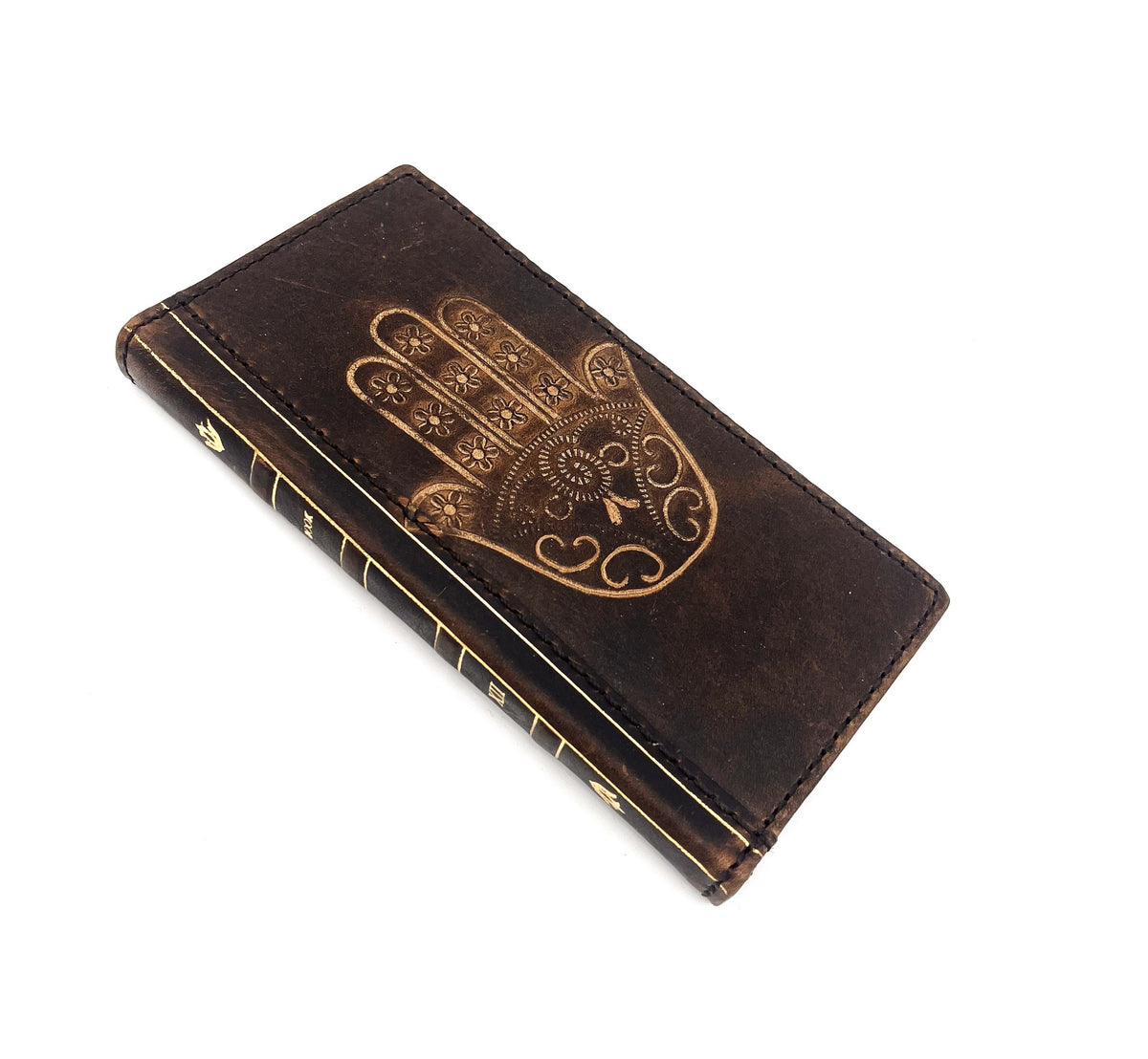 Genuine Leather Google Pixel Wallet Case: Vintage Hamsa Art