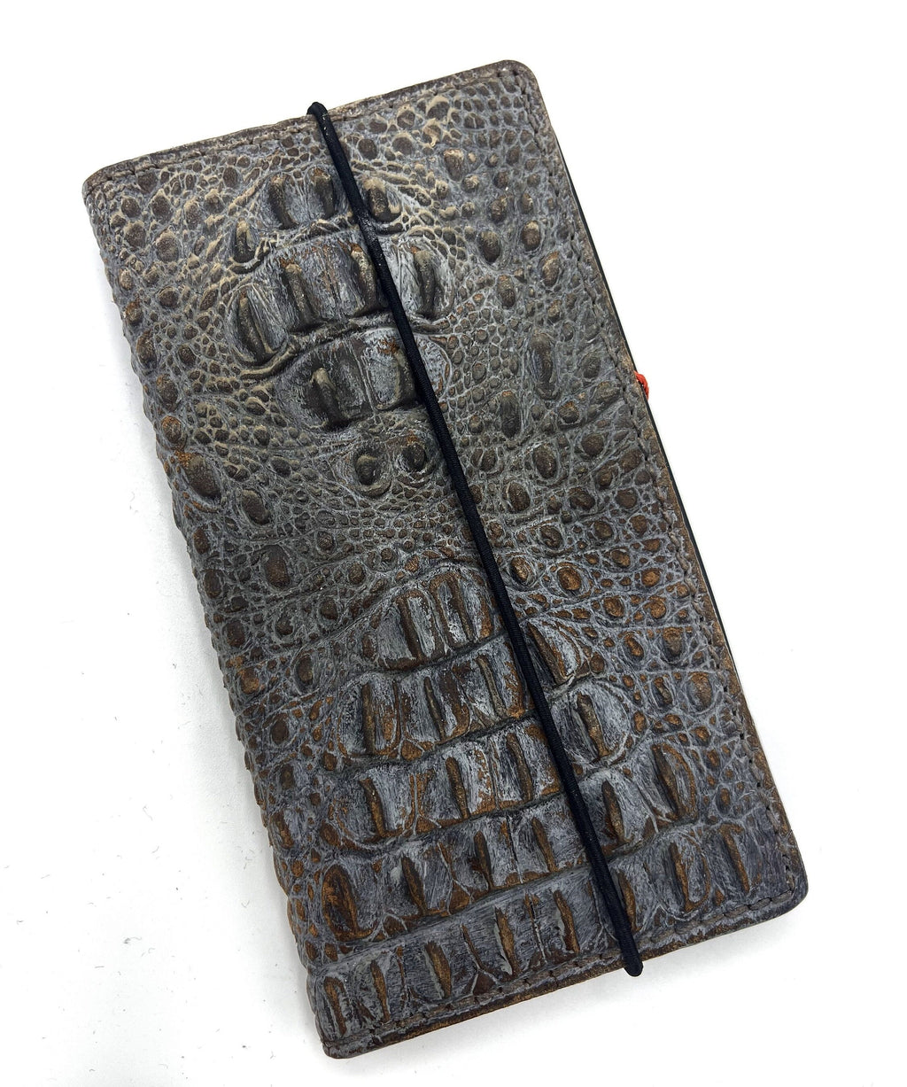 Genuine Leather Google Pixel Wallet Case: Vintage Crocodile Design