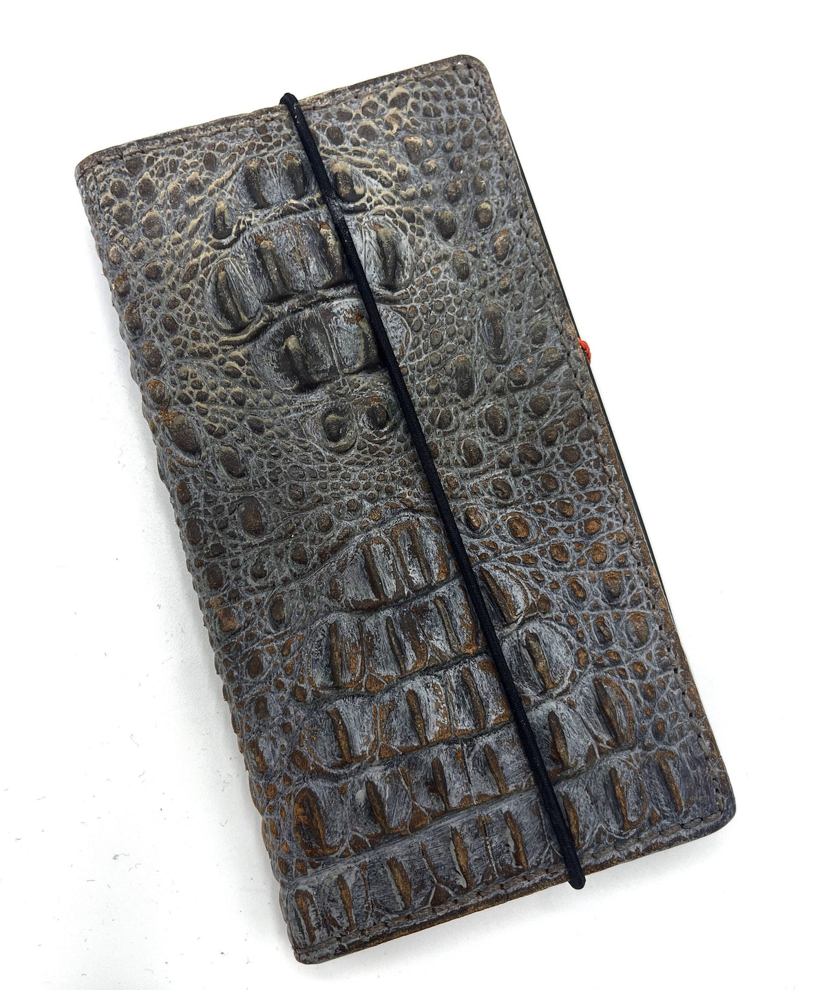 Genuine Leather Google Pixel Wallet Case: Vintage Crocodile Design