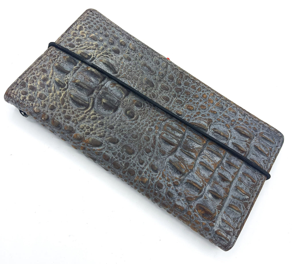 Genuine Leather Google Pixel Wallet Case: Vintage Crocodile Design