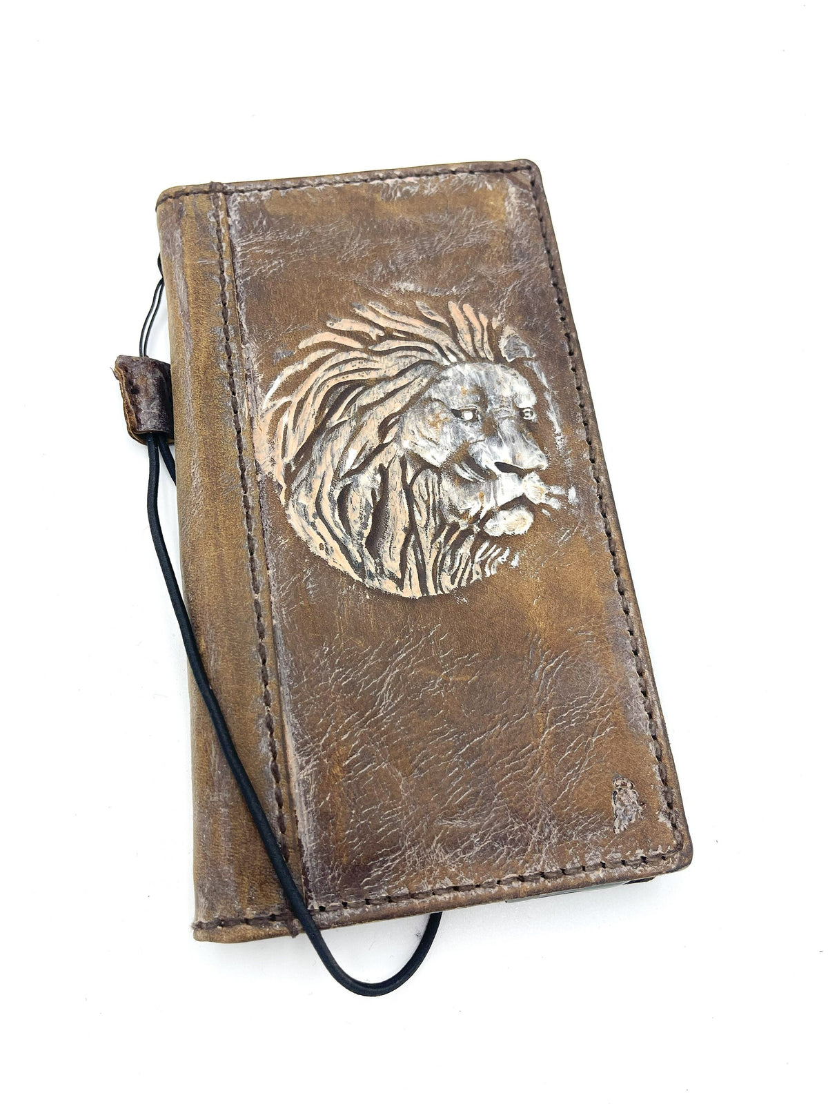 Handmade Leather Google Pixel Wallet Case: Vintage Lion Art Cover