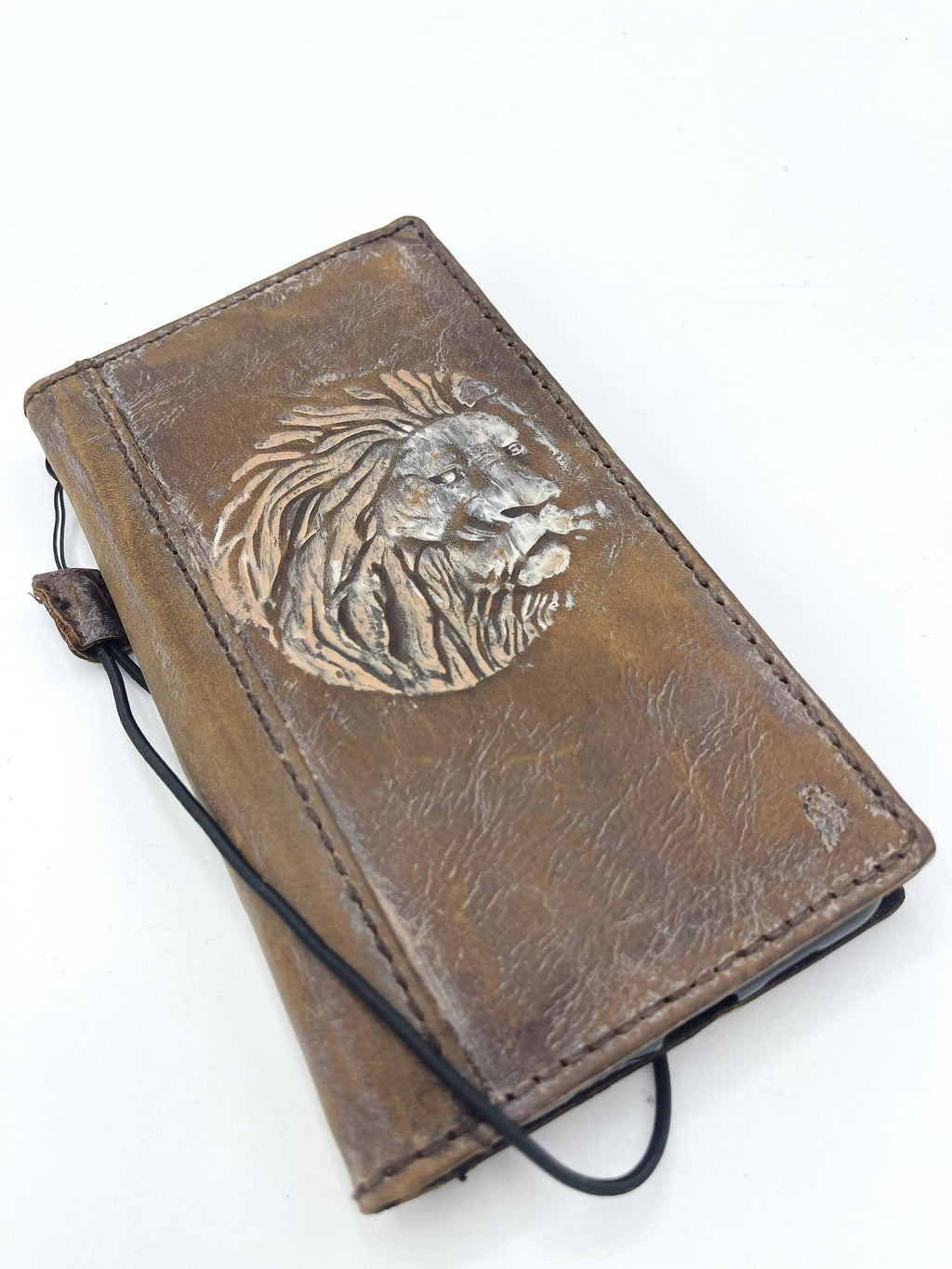 Handmade Leather Galaxy Phone Case: Lion Art Wallet Book Cover