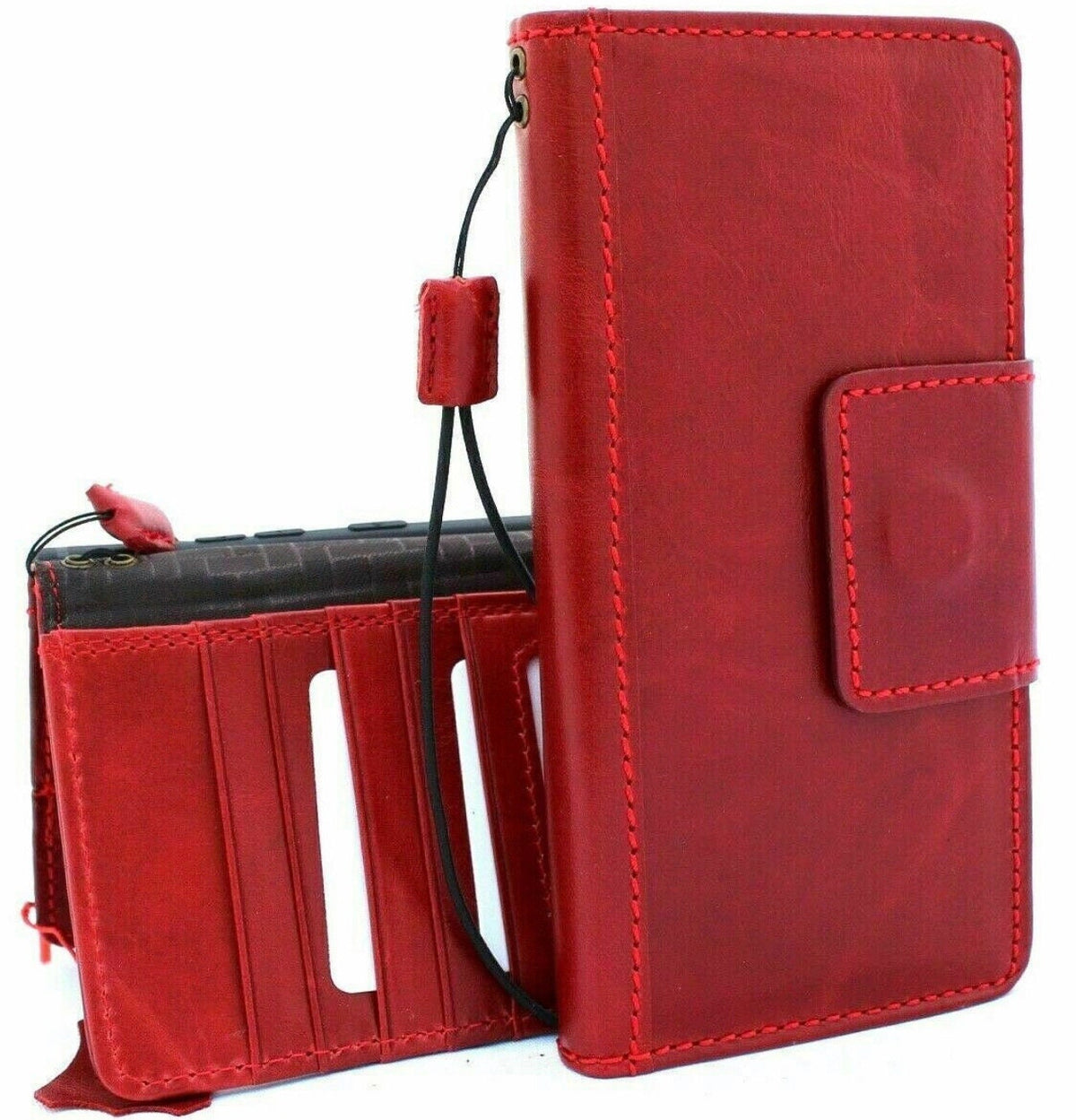 Handmade Leather Wallet Case: Magnetic Book Cover, Card Slots
