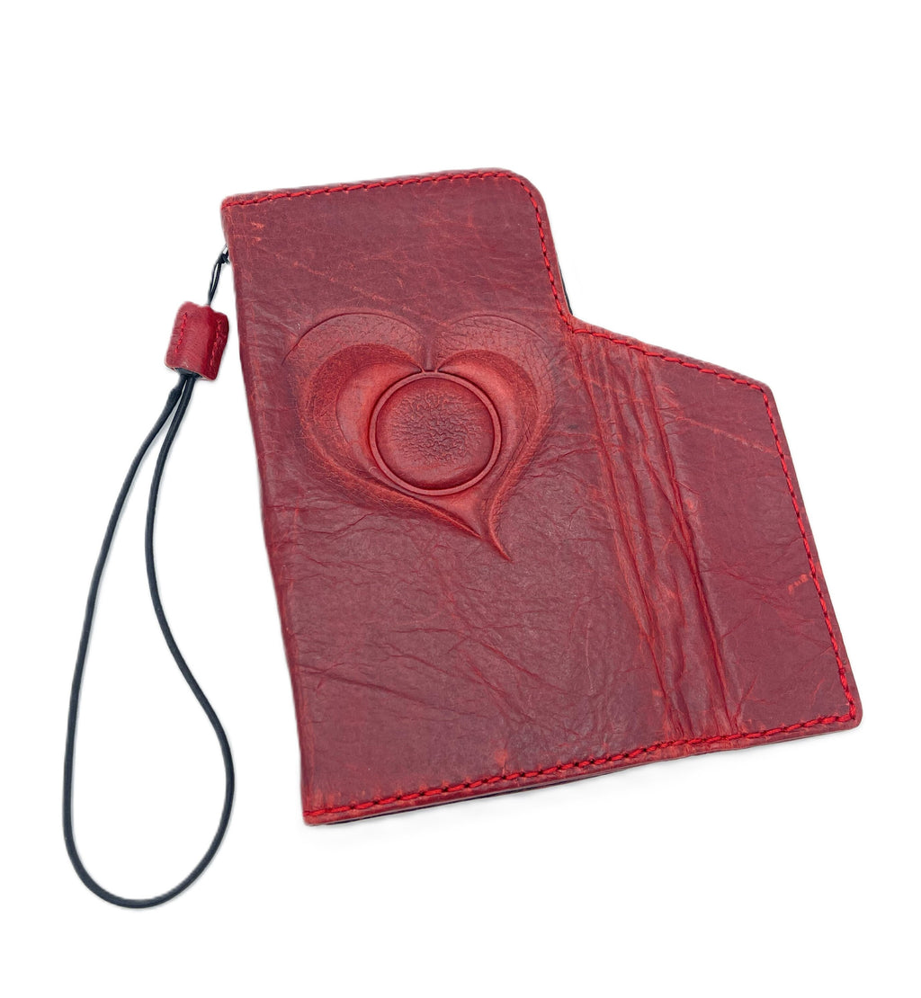 Genuine Leather Galaxy Phone Case: Red Heart Wallet