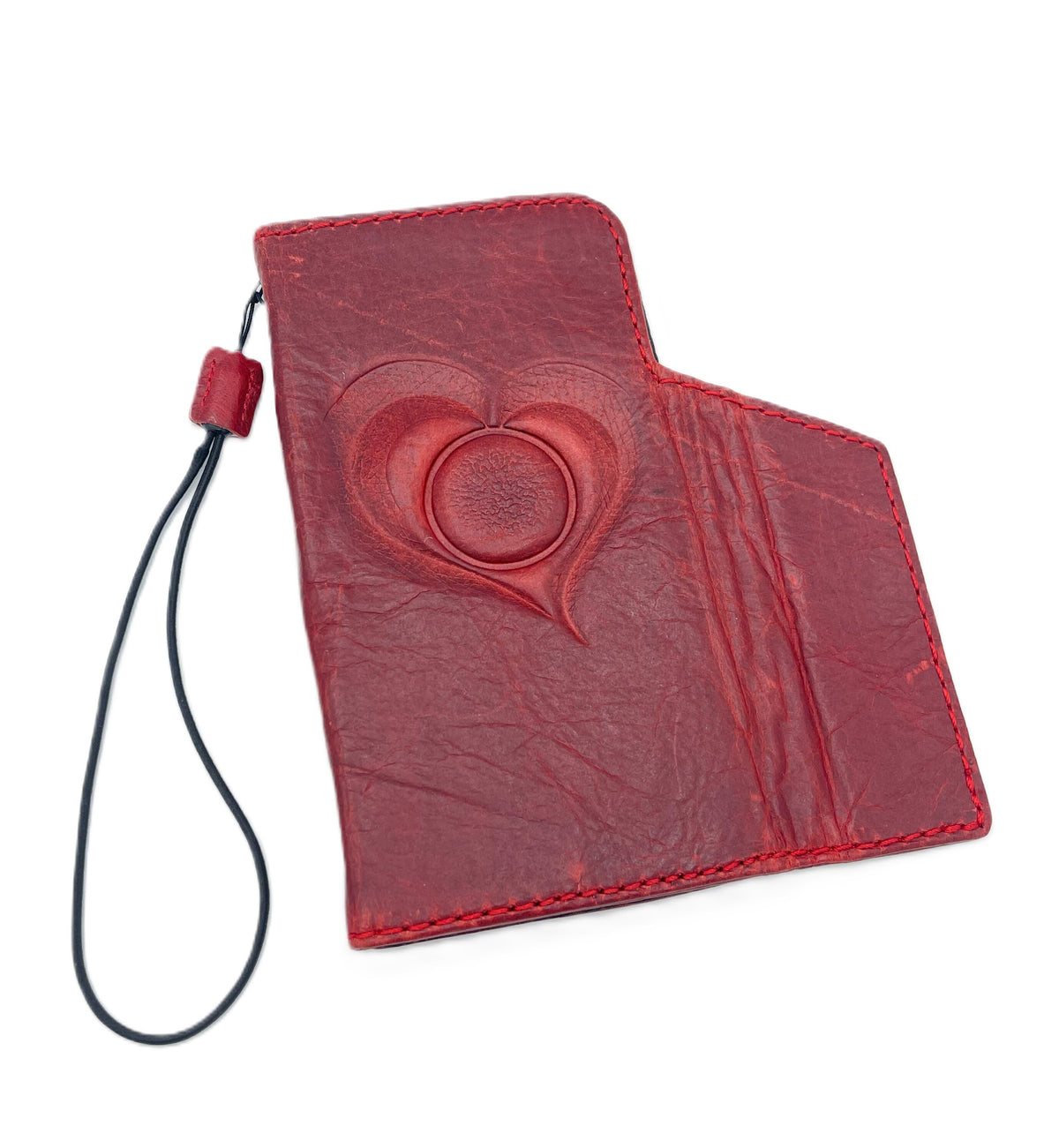 Handmade Vintage Leather iPhone Wallet Case with Heart Design