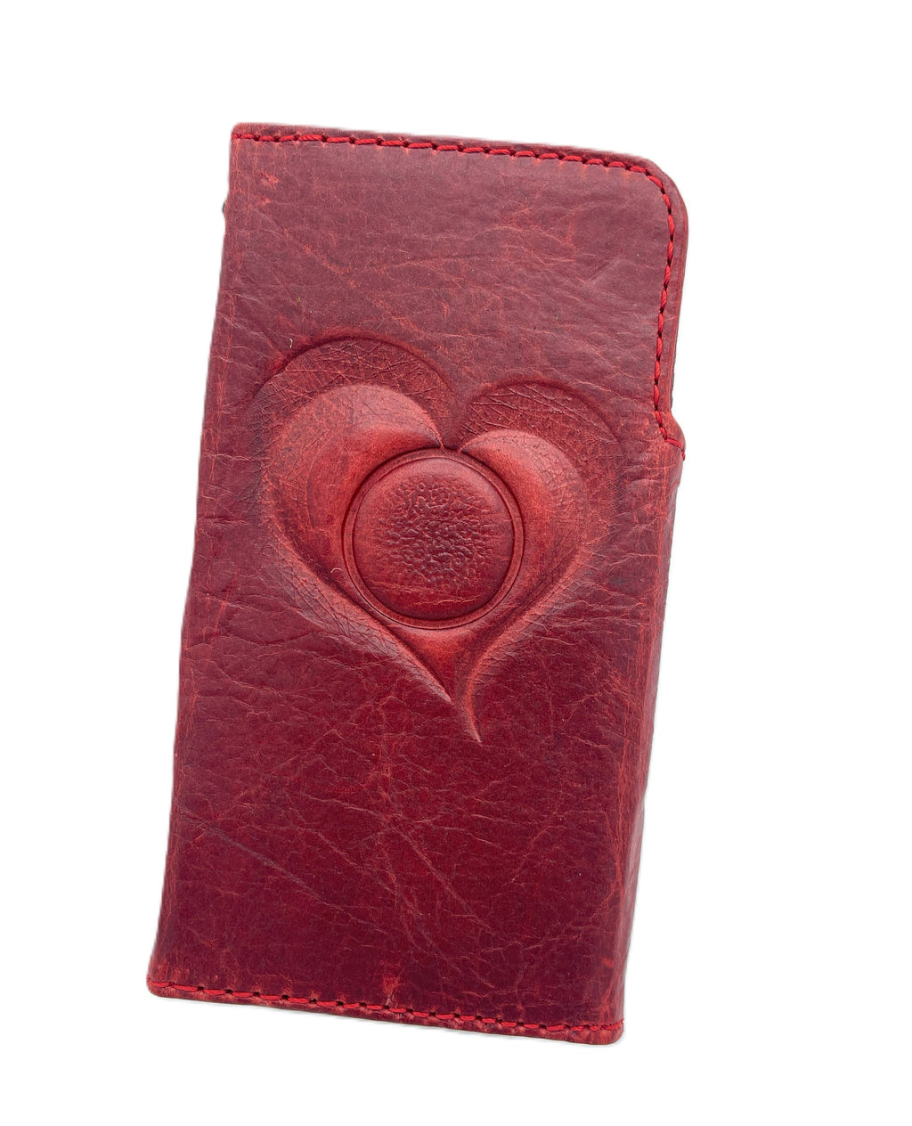 Handmade Vintage Leather iPhone Wallet Case with Heart Design