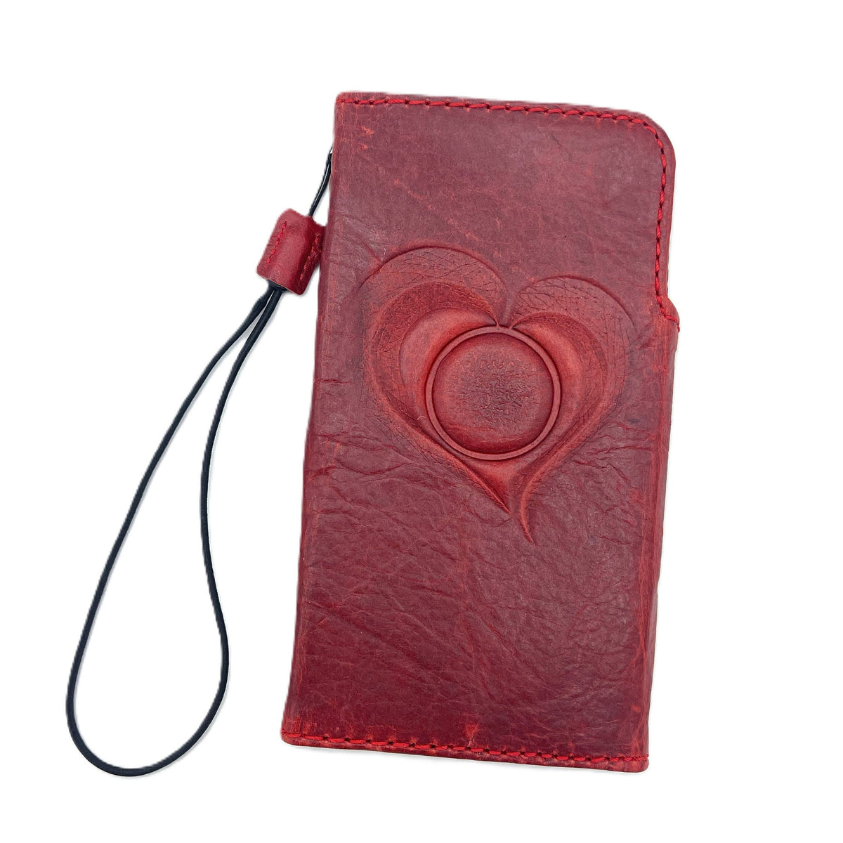 Handmade Vintage Leather iPhone Wallet Case with Heart Design