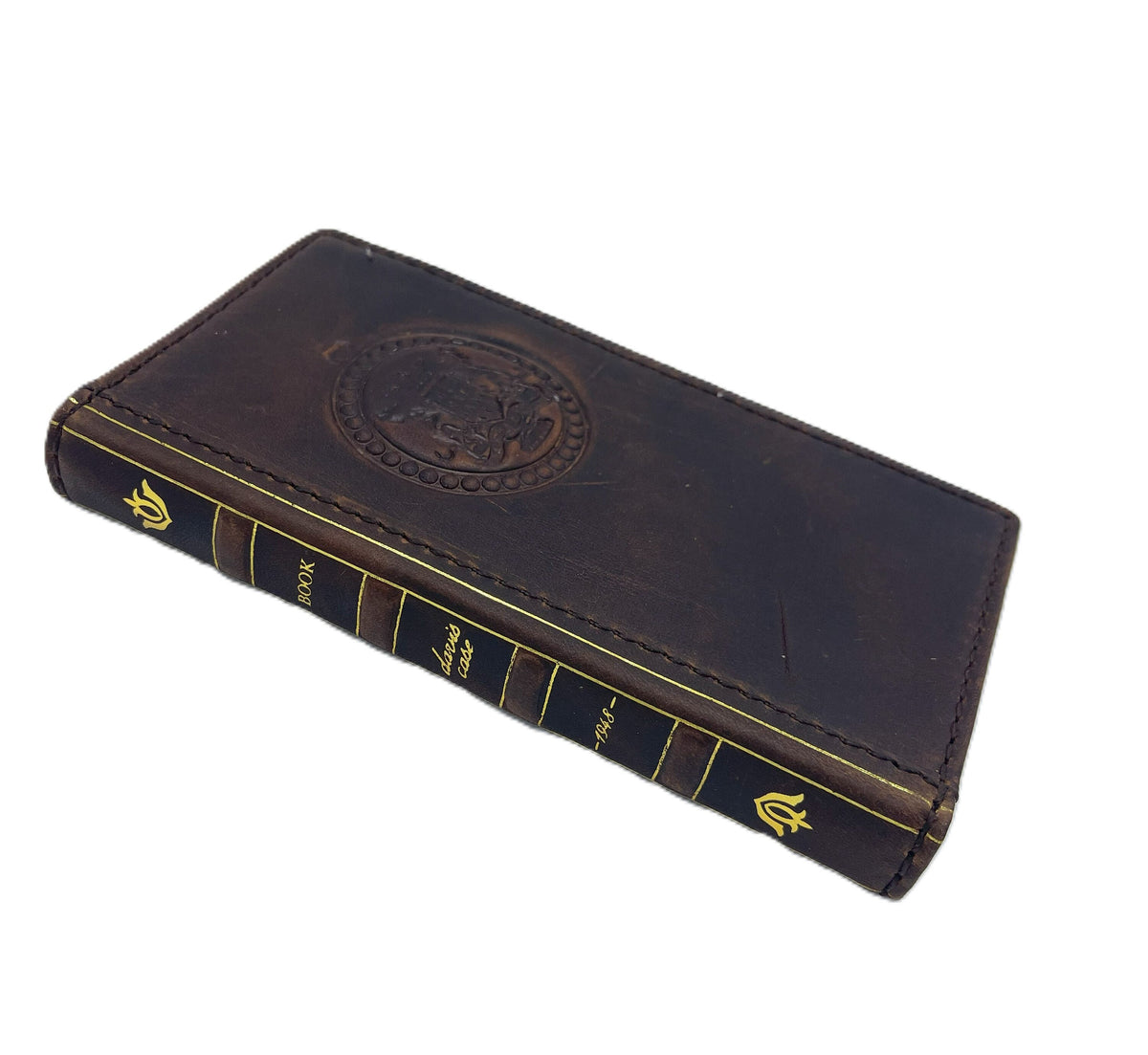 Handmade Leather iPhone Wallet Case: Vintage Cross Art