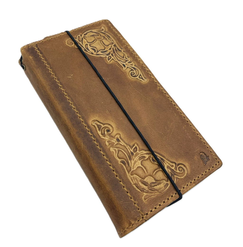 Handmade Leather Galaxy Z Fold Wallet Cover: Art Nouveau Design