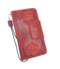 Handmade Leather iPhone Wallet Case: Red Vintage Book Cover with Paw Print