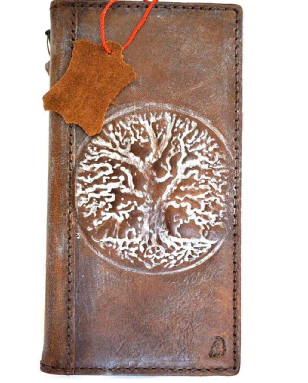 Leather iPhone Wallet Case: Vintage Book Style, Tree Of Life Art