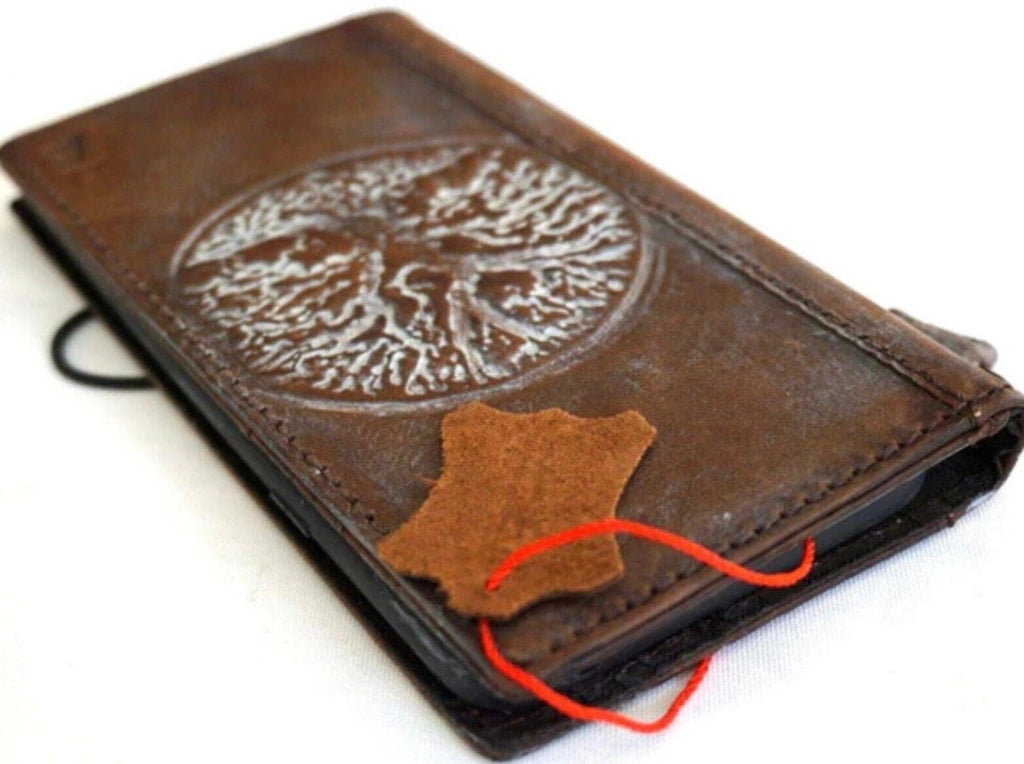 Leather iPhone Wallet Case: Vintage Book Style, Tree Of Life Art
