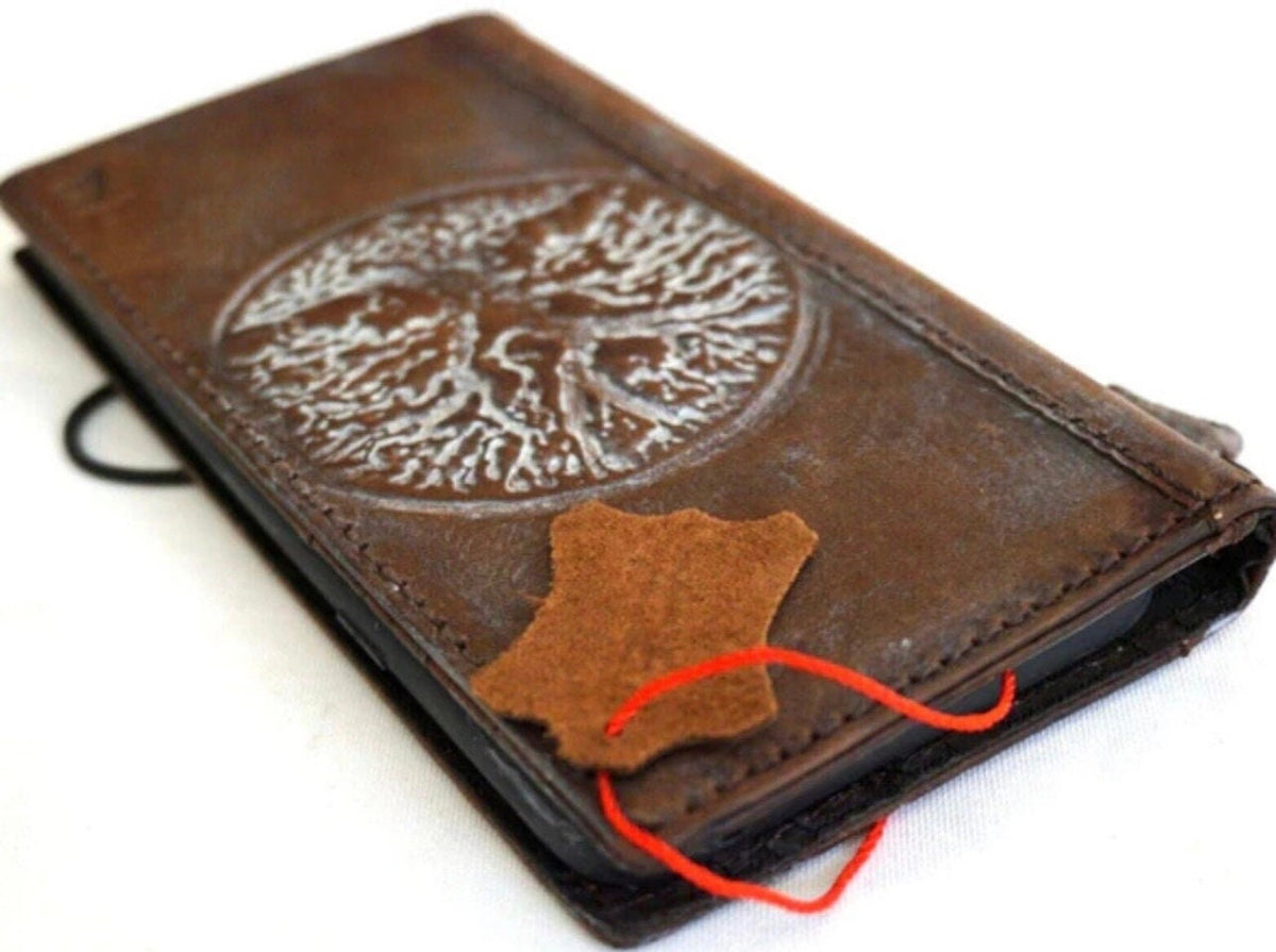 Leather iPhone Wallet Case: Vintage Book Style, Tree Of Life Art