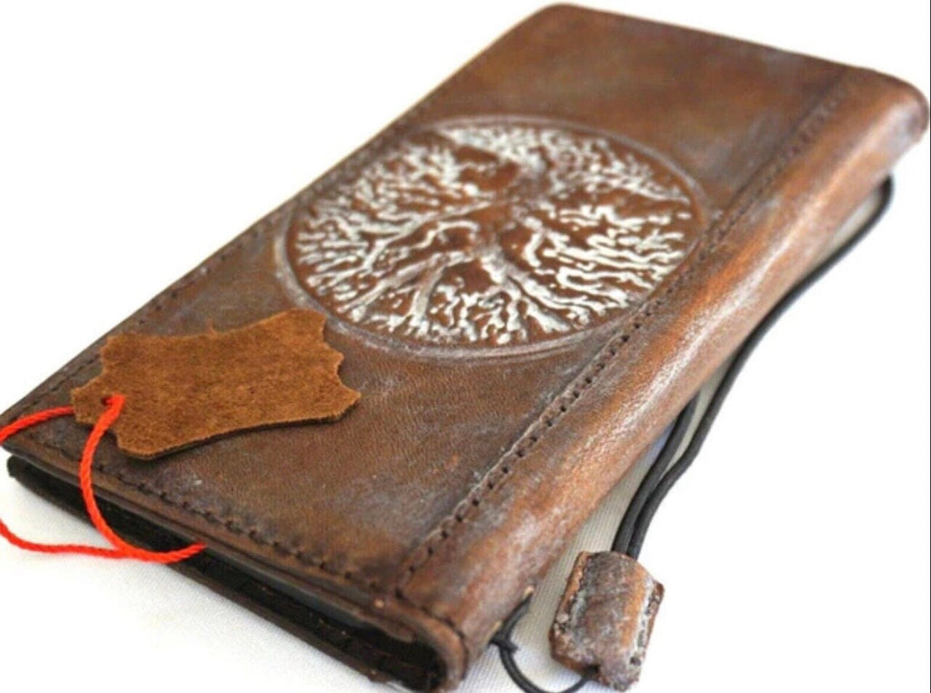 Leather iPhone Wallet Case: Vintage Book Style, Tree Of Life Art