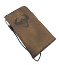 Handmade Leather iPhone Wallet Case: Vintage Bull Art Stamping