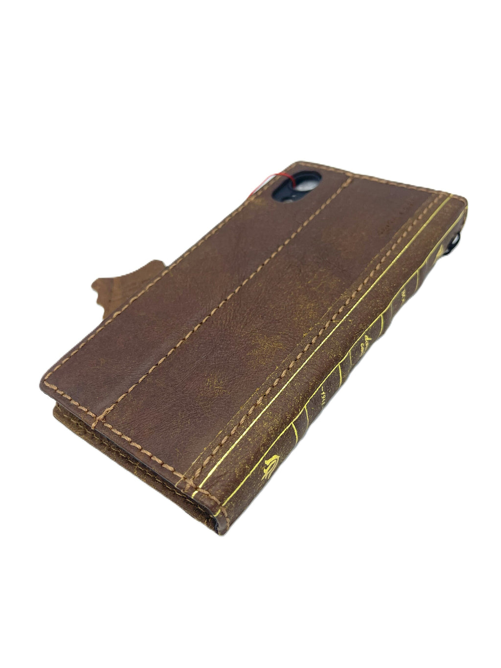 Genuine Leather iPhone Wallet Case: Vintage Book Style, ID Window