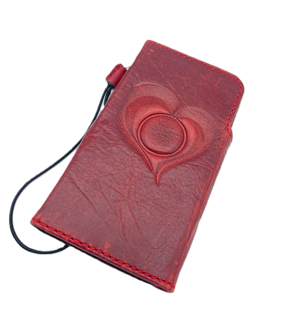 Handmade Vintage Leather iPhone Wallet Case with Heart Design