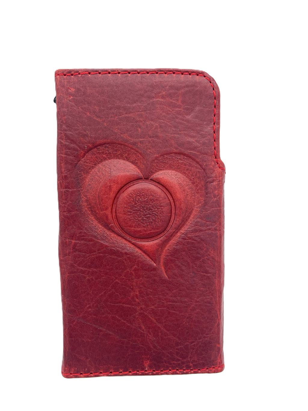 Handmade Vintage Leather iPhone Wallet Case with Heart Design