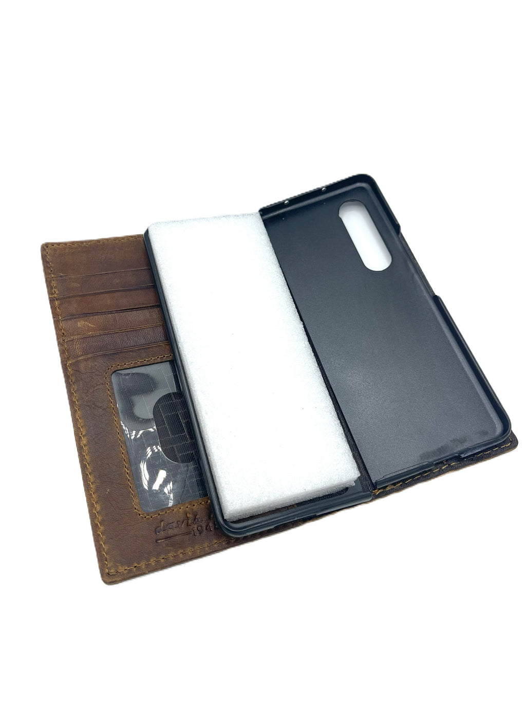 Handmade Leather Galaxy Z Fold Wallet Cover: Art Nouveau Design
