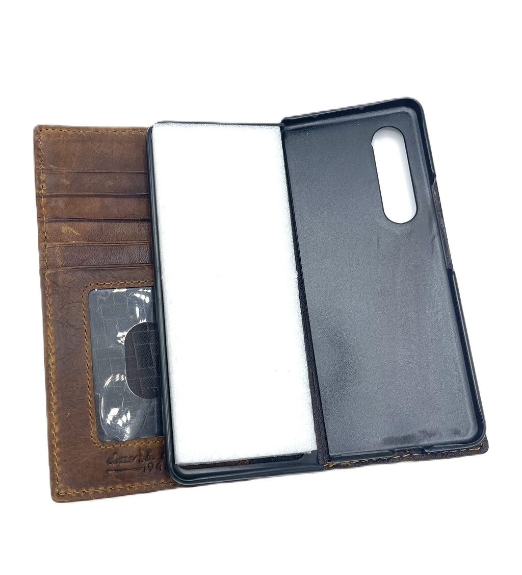 Handmade Leather Galaxy Z Fold Wallet Cover: Art Nouveau Design