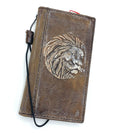Handmade Leather Galaxy Z Fold Wallet Cover: Lion Art Design
