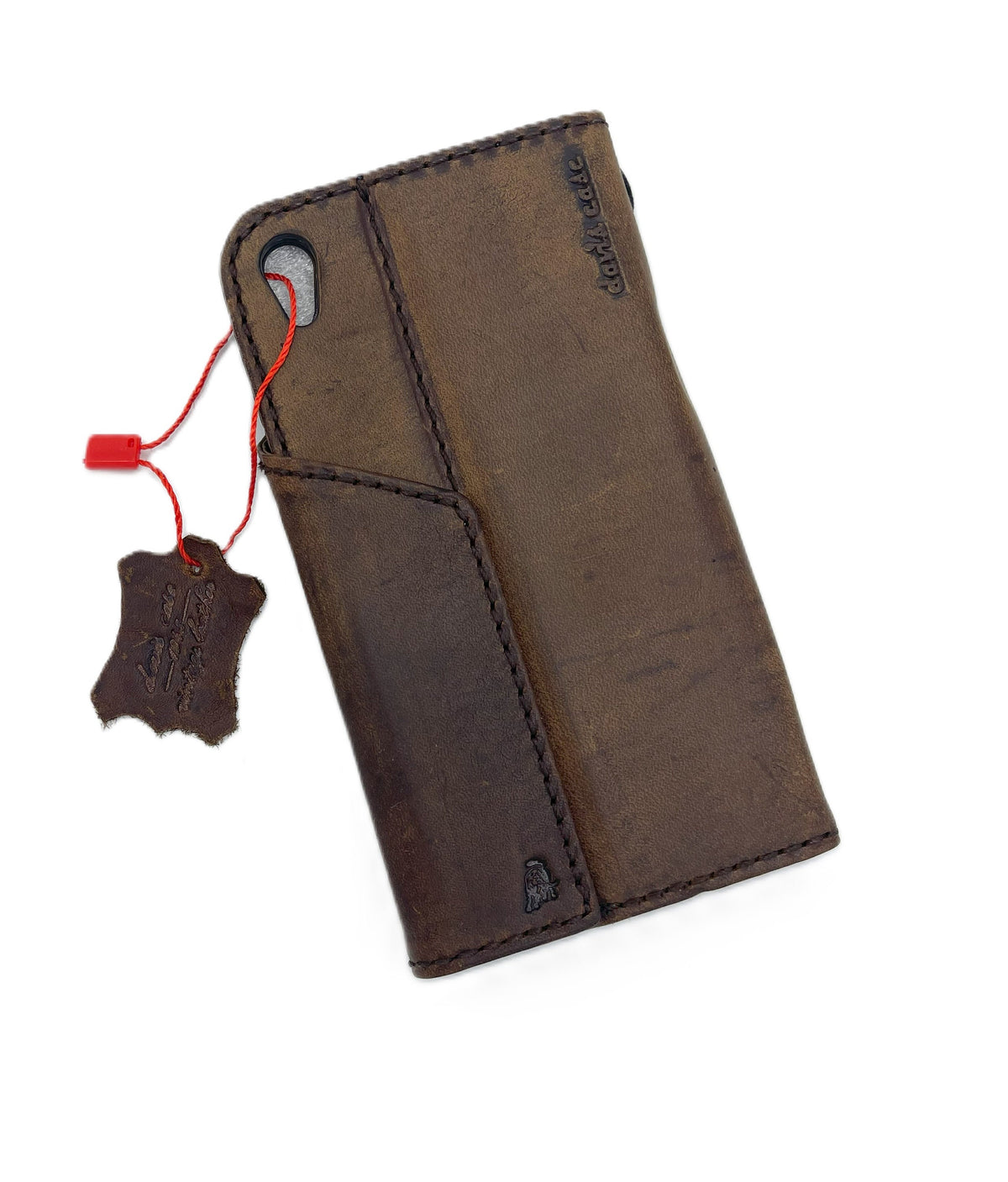 Genuine Leather iPhone Wallet Case: Horse Stamping, Vintage Book Style