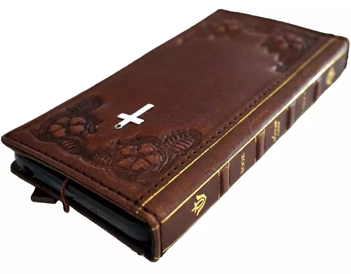Genuine Leather fo OnePlus Open Case Wallet Handmade Wireless Luxury decorations Art jesus Cross