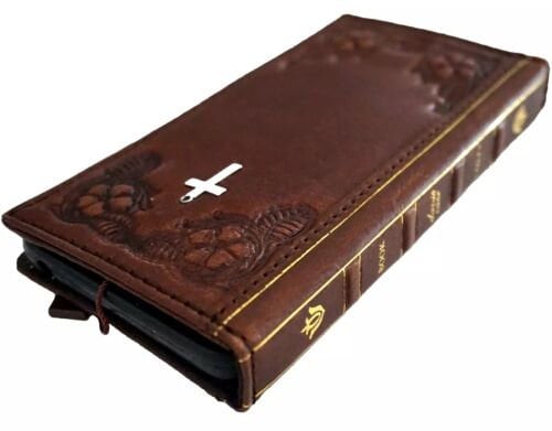 Genuine Leather fo OnePlus Open Case Wallet Handmade Wireless Luxury decorations Art jesus Cross